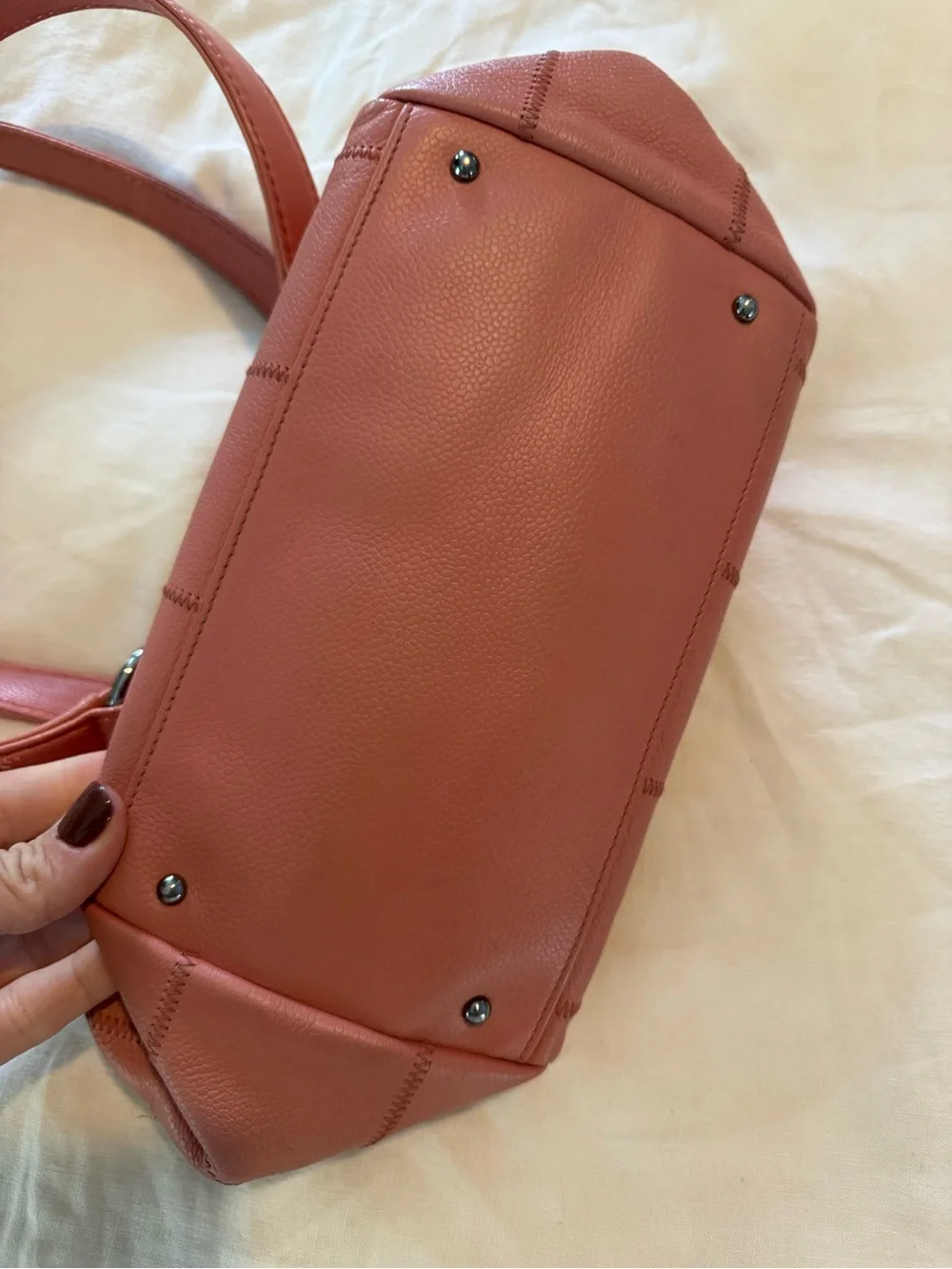 CHANEL Coral Pink Caviar Leather Shoulder Bag with Metal Logo GUC GA000